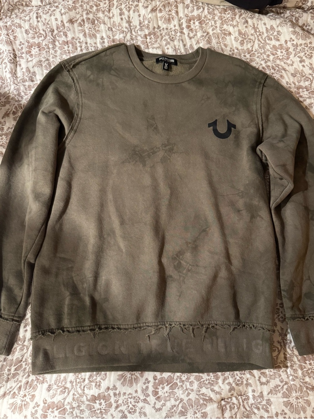 True Religion Olive Green Crewneck Sweatshirt with Logo